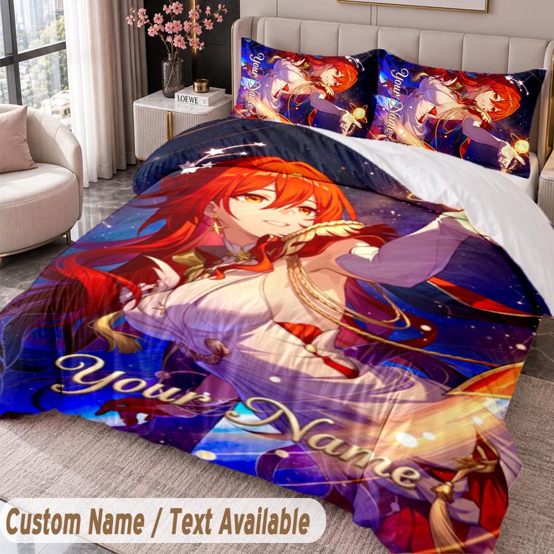 Custom Name Text 3Pcs Bedding Set Honkai Star Rail Duvet Cover And Two Pillowcases
