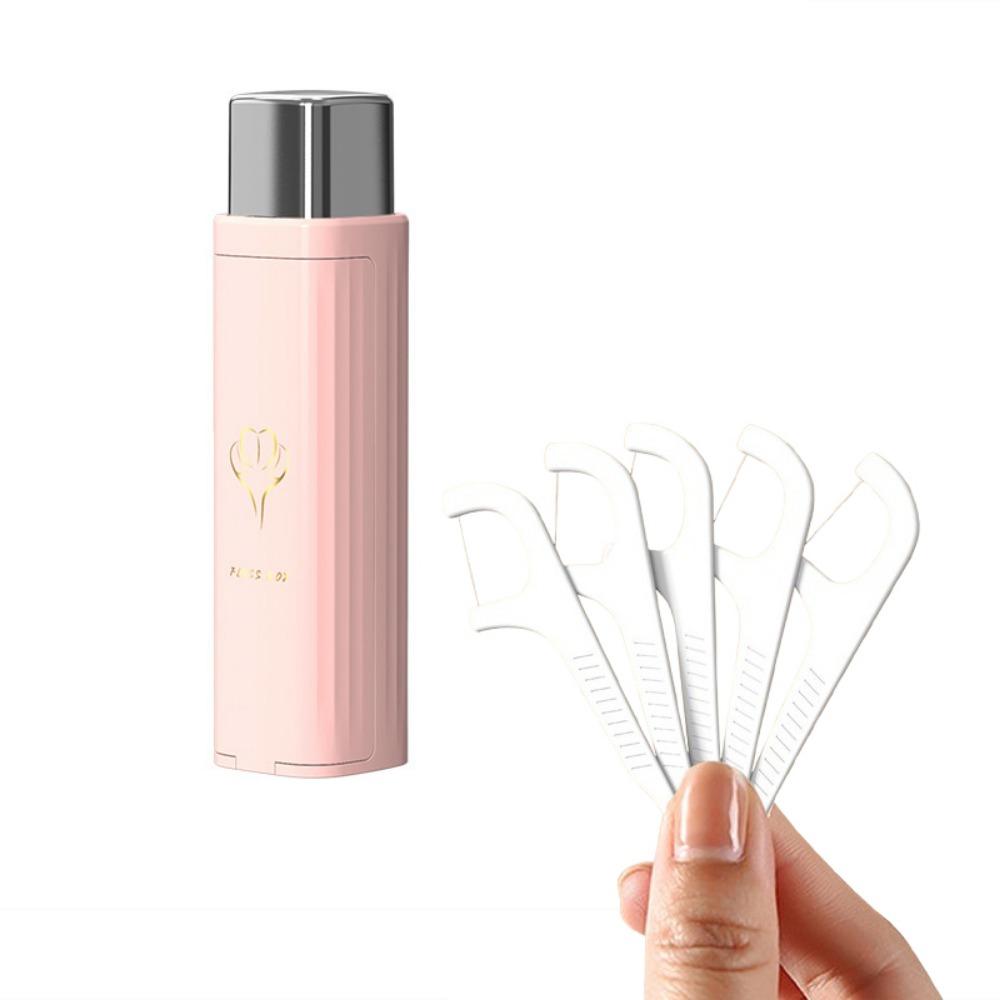 Автоматическая маленькая коробка для хранения зубной нити Портативный органайзер для зубочисток с нитью Мини-диспенсер для зубной нити Для улицы Pink&100  
 Floss