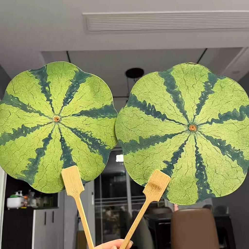 Summer Handmade Watermelon Round Fan - Hand-painted Xuan Paper Cooling Fan Gift for Bestie
