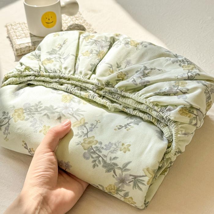 New Cotton Single Bed Cover A Fresh and Simple Country-style Floral Old Coarse Cloth Mattress Cover Bring Elastic Bedspreads
