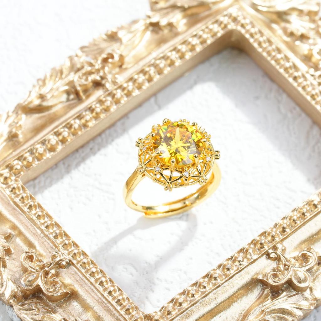 Bird's Nest Citrine Ring & Earring Set with Luxury Round Pendant Necklace - Light Luxury Colored Gemstones Collection