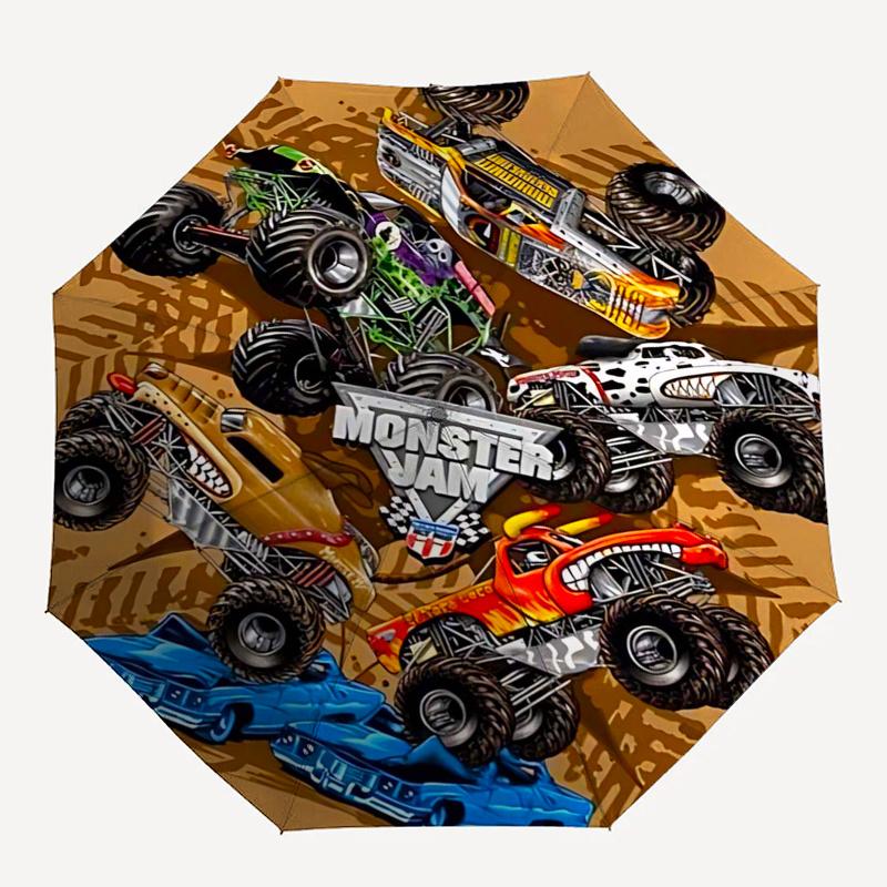 Ombrello da Viaggio a Tema Monster Truck con 8 Stecche, Apertura e Chiusura Automatiche, Design Pieghevole Portatile, Ombrello Compatto ed Elegante Adatto per