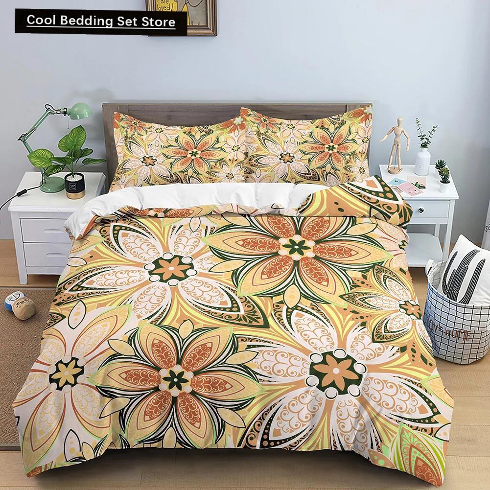 

Flowers King Queen Duvet Cover 3D Colorful Floral Printed Polyester Bedding Set For Teens Adults Women Leaves Soft Quilt Cover EU Single(135*200cm)3pcs