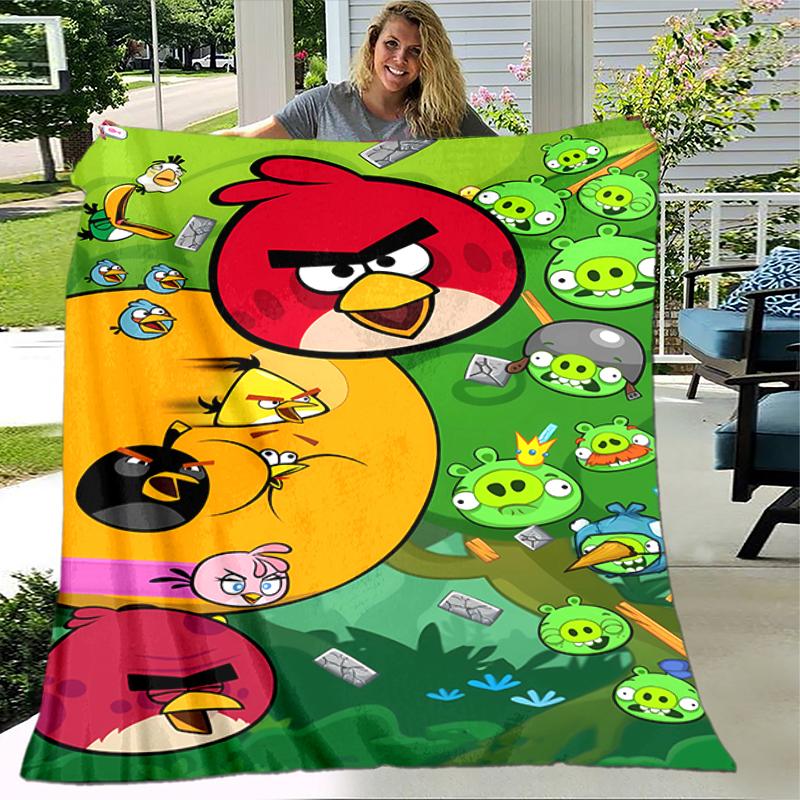 1pc Blanket angry Birds Print Design, Lightweight Blanket for Sofa, Bed- Soft &Warm, Gift for All Seasons like Christmas, Halloween