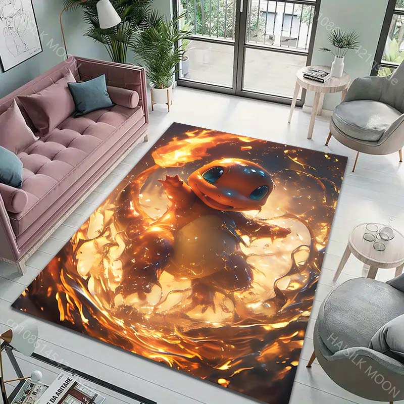 Japan Anime Pokémon Theme Rug with Charizard Print, Carpet for Living Room Kids Bedroom Mat Sofa Doormat Decor Mat Free Shipping