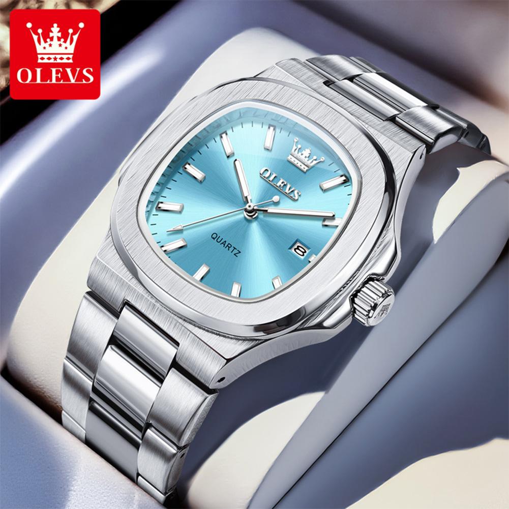 OLEVS New Man Watch Stainless Steel Fashion Square Nautilus Design Original Quartz Watches for Man Waterproof Men's Watches 3696