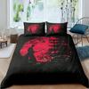 Japanese Samurai Bedding Set King/Queen/Full Size Japan Sunset Scenery Building Silhouette Polyester Duvet Cover Men Black Red