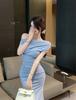 Summer Korean Style Pure Desire Sexy Slant Neck Dress for Women, Off-shoulder Slimming Versatile Hip-hugging Mid-Length Dress