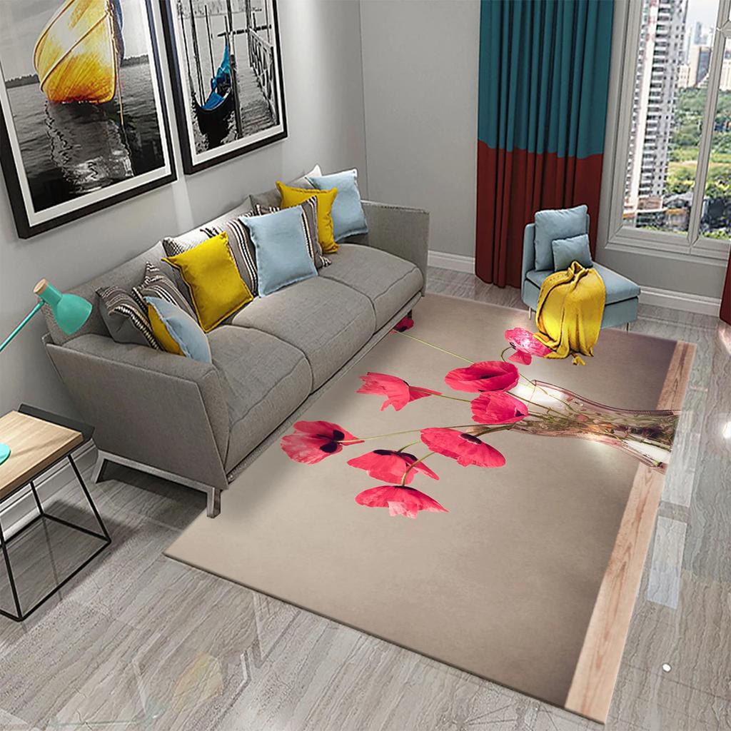 3D Rote Mohnblumen Teppich Romantisches Blumenmeer Teppiche Fußmatte für Badezimmer Küche Eingangsteppiche Schlafzimmer Wohnzimmer Dekor Bereichsteppich
