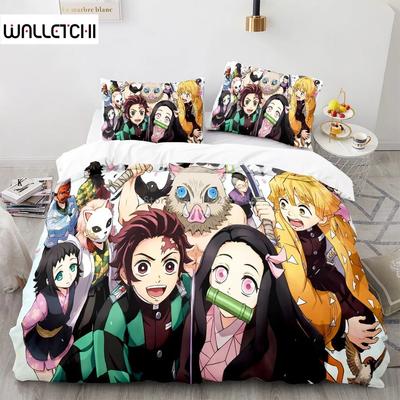 Yüksek Kaliteli Demon Slayer Nevresim Takımı Anime Baskılı Yorgan Kılıfı Takımı Erkek Kız Genç Yatak Seti Yatak Örtüsü Düşük Fiyat İndirim