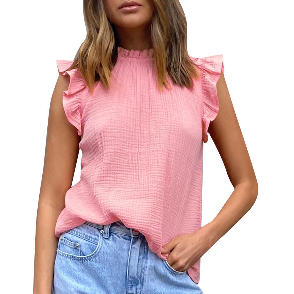 HNXC Women's Fashion Casual Summer Solid Color Print Sleeveless Half Turtleneck Blouses & Shirts