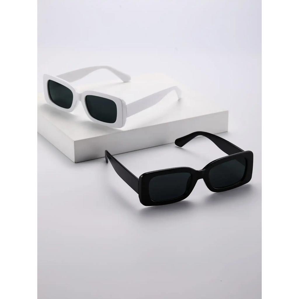 2/5 Stück S modische Sonnenbrillen aus Kunststoff mit rechteckigem Rahmen für Damen und Herren, für den Alltag, Brillen, Urlaubs-Outfits, Strandparty-Accessoires.