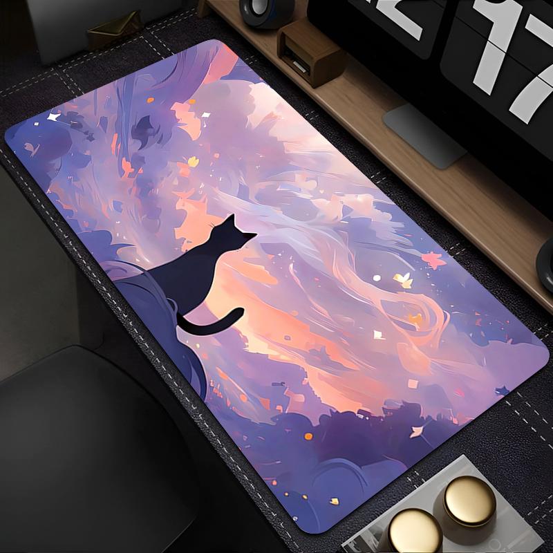 Gaming Mouse Pad Cushions Non-slip Kawaii Table Carpet Laptop Black Cat Mousepad PC Pink Clouds Gamepad Desk Gadget Mouse Mat
