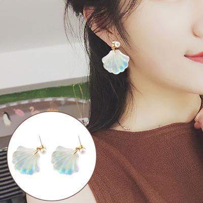 Colorful Resin Mermaid Rainbow Imitation Pearl Shell Women Stud Earrings Gift