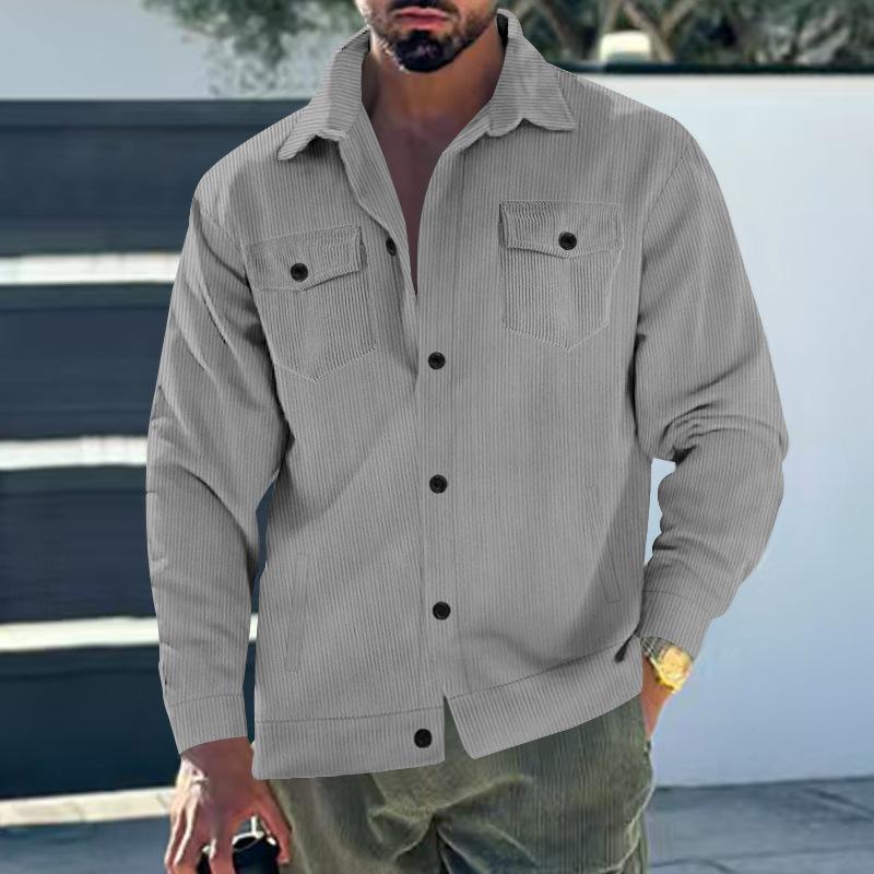 Men S Corduroy Jacket Single Breasted Lapel Casual Long Sleeve Coat