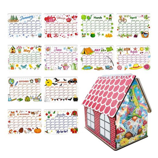 DIY Desk Calendar 2026 Diamond Art Calendar Crafting Kit Cute House Tabletop Calendar Monthly Planner Decoration for Home Office Bedroom
