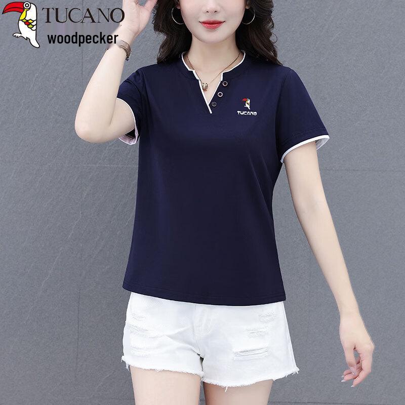 Woodpecker Women's V-neck Pure Cotton Short Sleeve T-Shirt