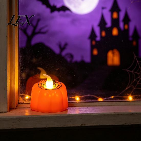 Warm White Electronic Candles 2Pcs Halloween Pumpkin Flameless Candles, Battery Operated LED Candle, Decorative Reusable Holiday Scene Decorations