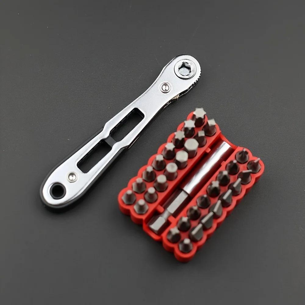 34-in-1 Mini Ratchet Wrench Set, 36 Teeth Double-sided, Including Screwdriver Handle And Hex/ Cross Head