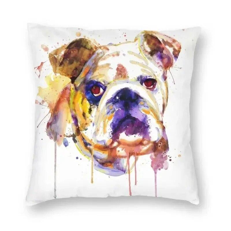 British Bulldog Print Pillowcase Home Room Office Seat Living Room Sofa Cushion Cover 45x45cm Peach Skin Pillowcase