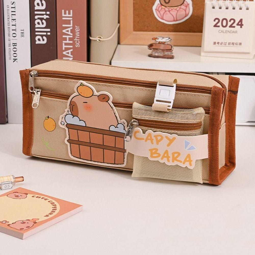 Large Capacity Capybara Pencil Bag Canvas Storage Pouch Cartoon Stationery Bag  School