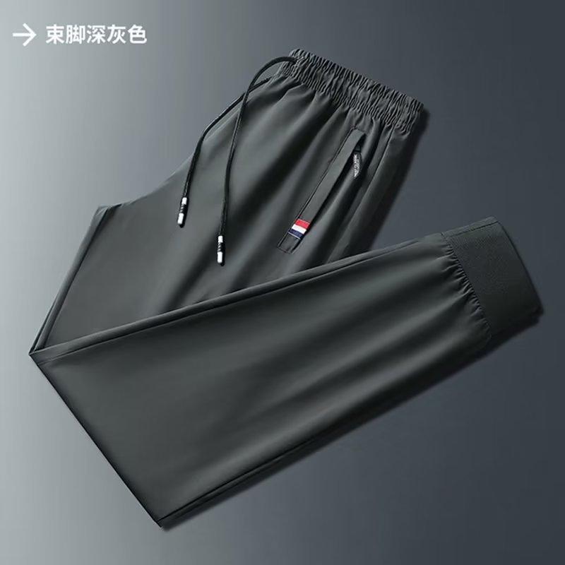 Summer Casual Pants Men's Large Size Loose Tie Thin Sports Ice Silk Elastic Straight Pants