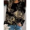Goldfarbenes Blumenmuster Mode Damen Herbst Winter Neues Langarm-Sweatshirt, Westliches Damen Rundhals-Pullover