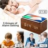 2022 Desk Sound Control Temperature Wireless Charger Wooden LED Alarm Digital Clock With Qi