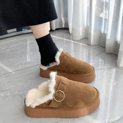 Fashion Women's Shoes 2024 Fashion Closed Toe Women's Slippers Winter Plush Fleece for Warmth Solid Platform Casual Comfortable Slippers