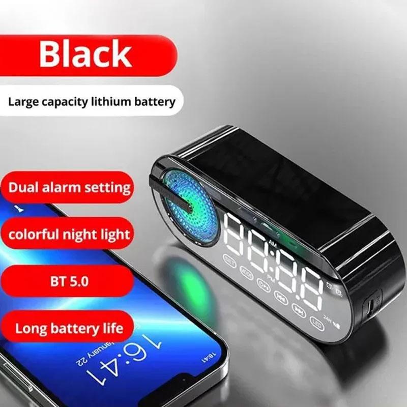 

Беспроводной Bluetooth-динамик Цифровой будильник USB-зарядка Светодиодные зеркальные часы FM Большой дисплей Украшение для гостиной и офиса чёрный
