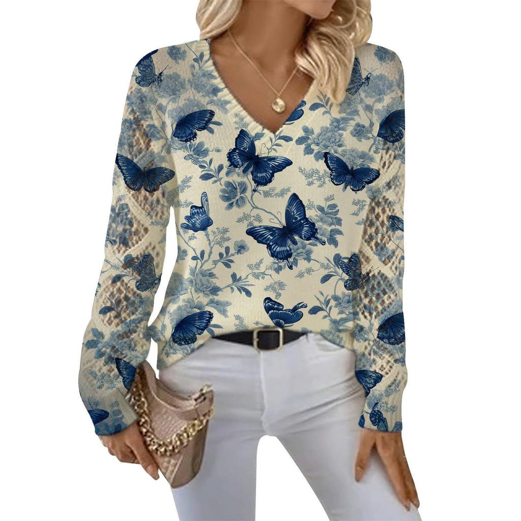 V-Neck Eyelet Print Sweater - Style HS-LY52