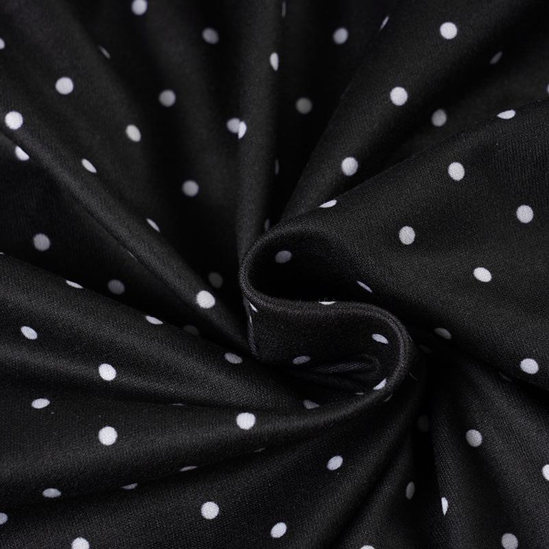 European & American Sweet Polka Dot Puff Sleeve Cropped Top with Button-Up & Round Neck - Slim Fit, Long Sleeve