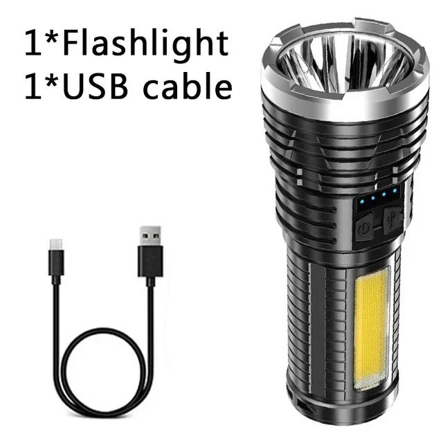 Powerful 4-5 Core LED Flashlight Built-in Battery USB Rechargeable COB Working Light Outdoor Home Torch Camping Search Lantern