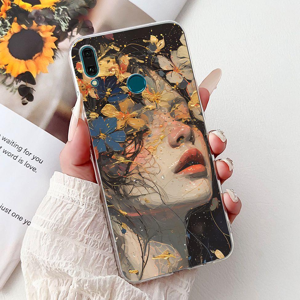 Clear For Huawei Y9 2019 Case Cover Cute Fashion Flowers Funny Cool Painted Soft Phone Case For Huawei JKM-LX1 JKM-LX2 JKM-LX3