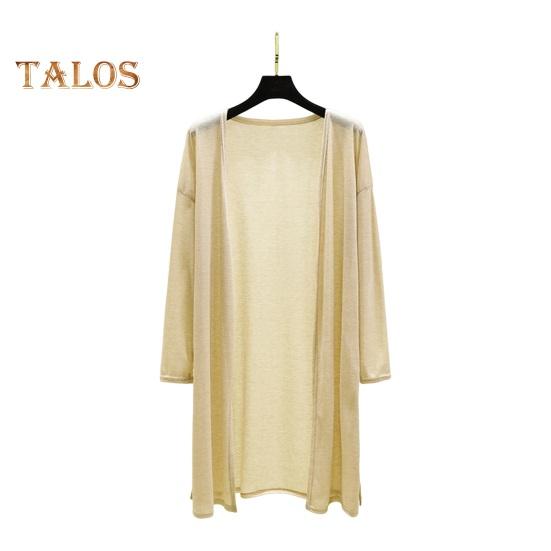 Damen Casual Mantel Kragenlos Langarm Offener Stich Mittellange Strickjacke Einfarbig Dünner Sonnenschutzmantel