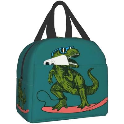 Hipster Surfender Dinosaurier Lunchtasche für Männer Jungen Wiederverwendbare Lunchbox Wasserdichte Thermotasche Lunchbehälter Niedliche Kühltasche