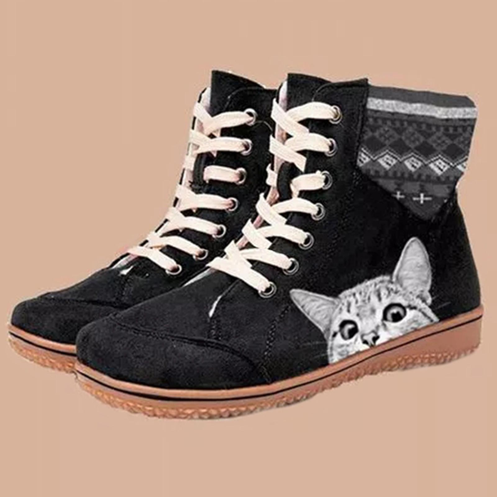 

(SU)Женские хлопковые сапоги с круглым вырезом и кошачьей головой из шерсти, низкие сапоги на трубе 43 чёрный