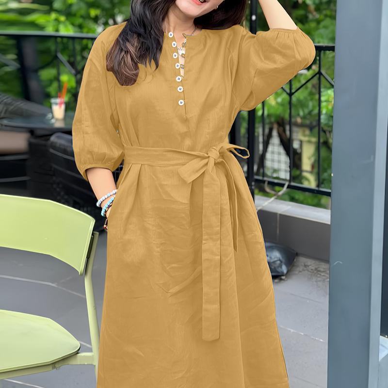 ZANZEA Abito Casual da Donna con Scollo a V, Colore Unito, Manica a 3/4