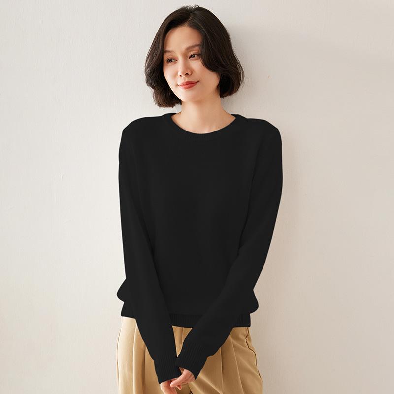 Autumn/Winter 2025 Women's Casual Cashmere Round Neck Pullover with Soft Knit Inner Layer