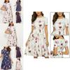 Summer Women Vintage A-line Dress Tunic With Long And Short Sleeve Floral Print