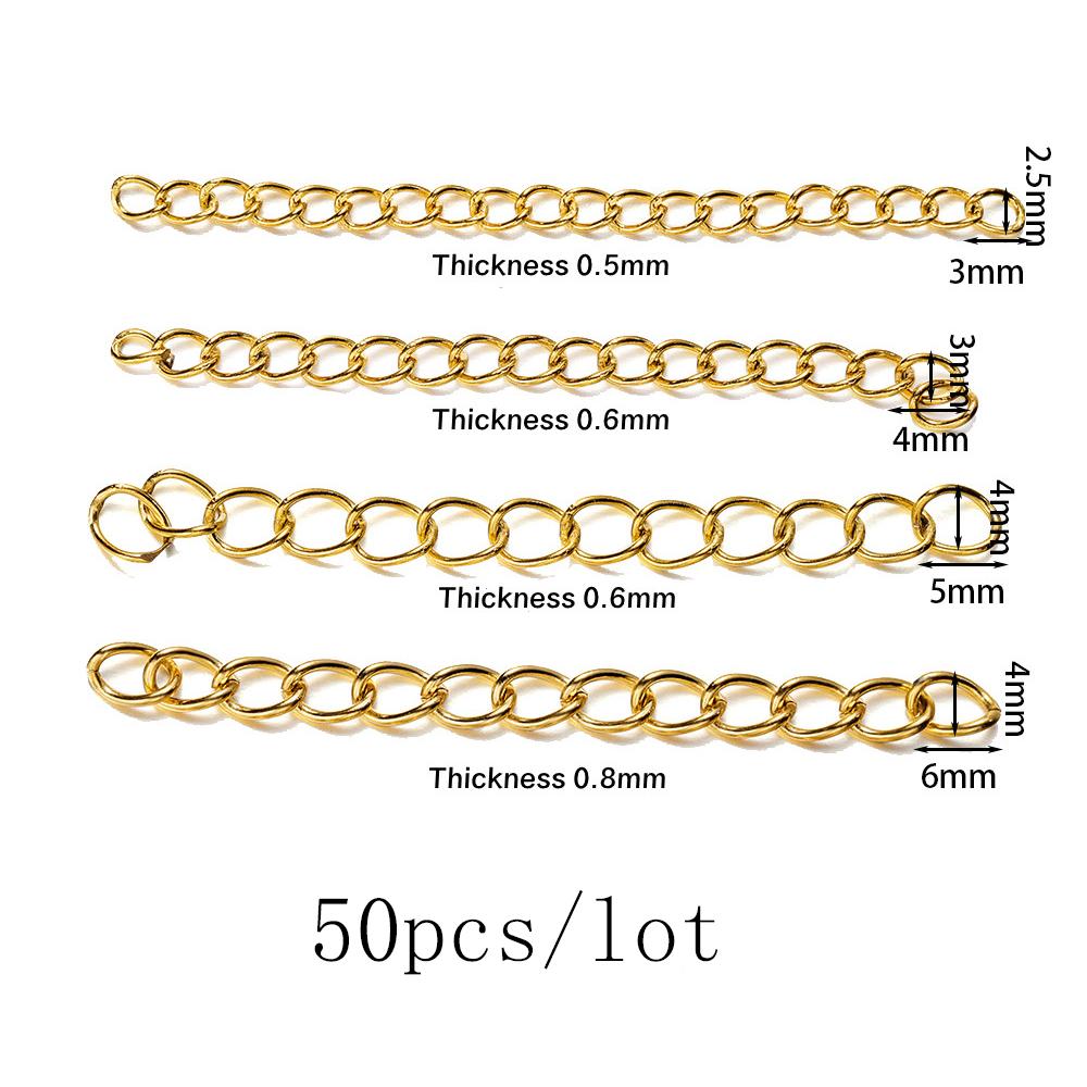 10/50pcs Stainless Steel Extension Chains with Lobster Clasps Connector Link Necklace Tail Making DIY Bracelet Accessories