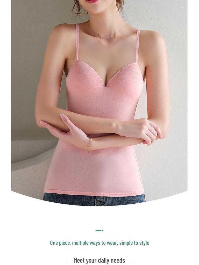 Women's Sexy Deep V Modal Camisole with Fixed Cups and Beautiful Back Design
