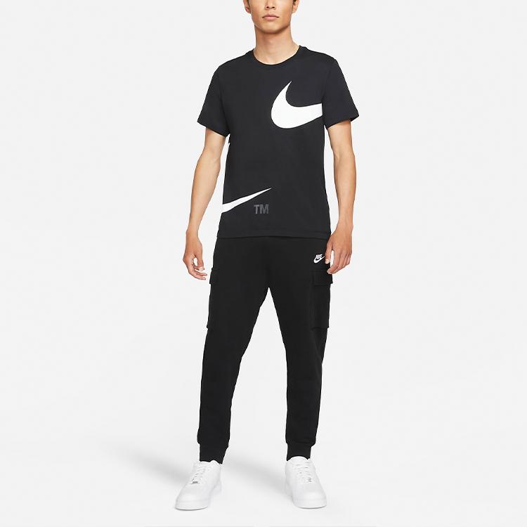 Nike Sportswear Double Swoosh Logo Crew Neck T-Shirt Men Tops Black DD3350-010