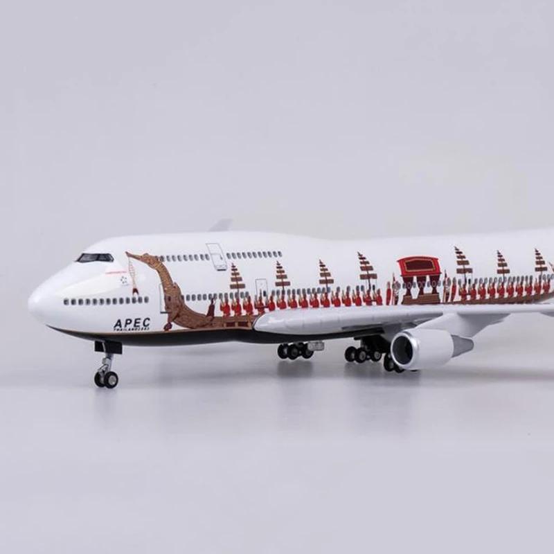 47CM Diecast Resin Thailand Dragon Boat 747 Plane Model B747 Aircraft THAI Airline Model W Light and Wheel Landing Gear House
