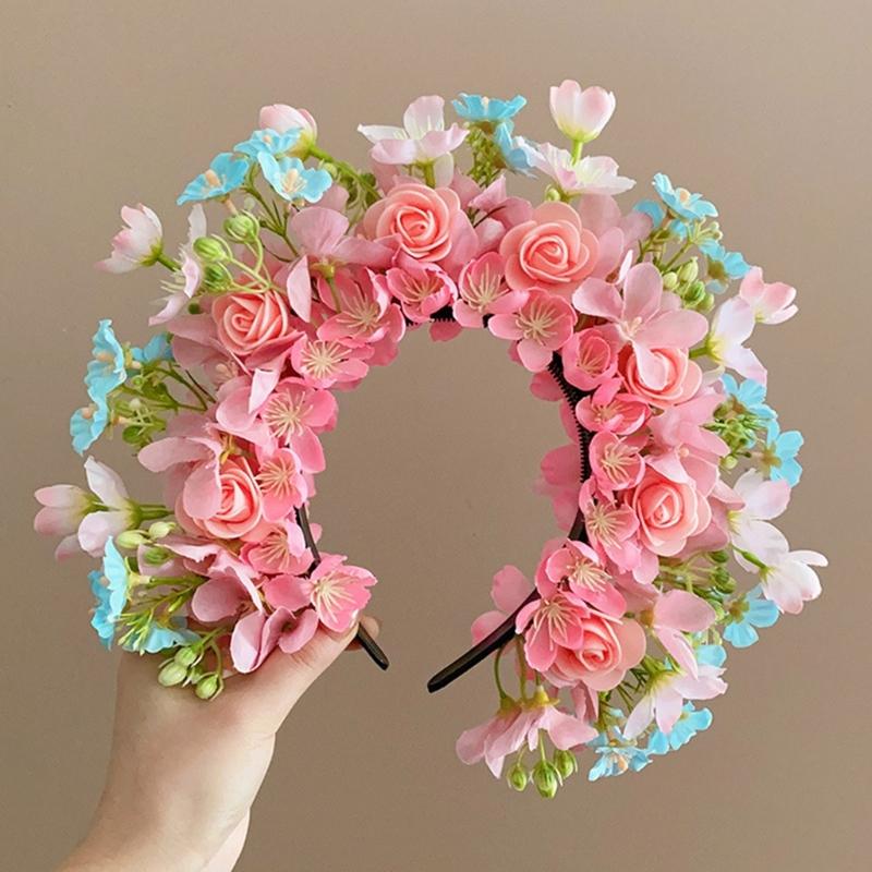 Adjustable Silk Flower Headband Beautiful Flower Hairband Accessory Lovely Flower Embellished Hair Decoration