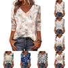 Women's V Neck 3/4 Sleeve Loose Fit Casual Shirt Floral Print Lightweight Blouse for Everyday Wear