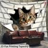 2D Cute Tabby Cat Tapestry White Brick Wall 2D Illusion Wall Hanging