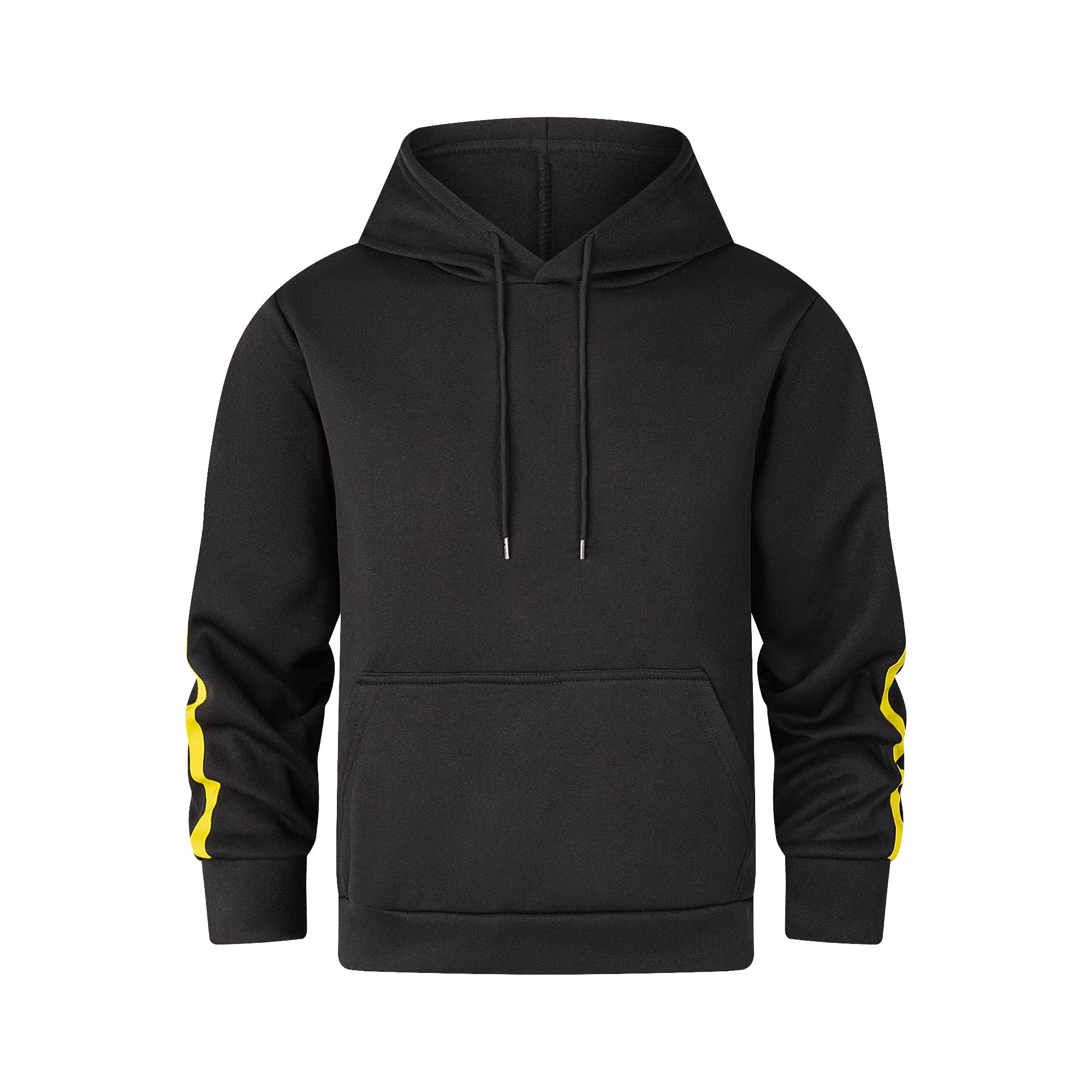 

Повседневное худи с отделкой боковой полосой - регулируемый шнурок, карман-кенгуру, мягкая ткань, подходит для повседневной городской одежды. 3XL чёрный