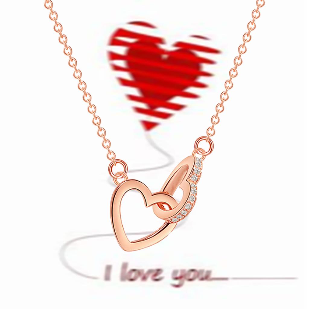 Dual Heart Stylish Necklace For Women Featuring Opulent Gold Plating And Eyecatching Stones Zirconia
