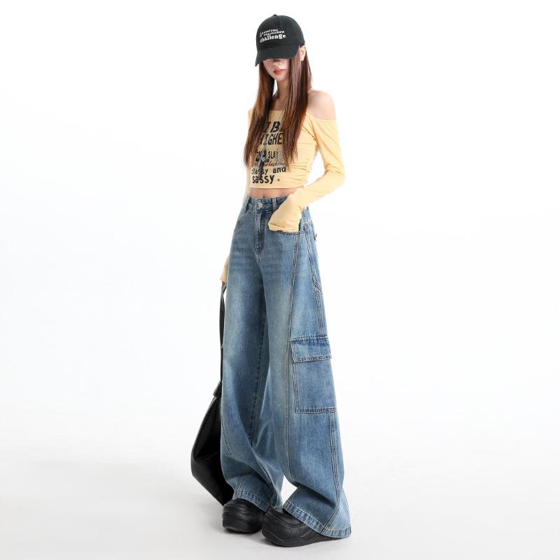 Women's Retro Light Blue Wide-Leg Jeans - Slimming Loose Fit (Spring 2026 Collection)